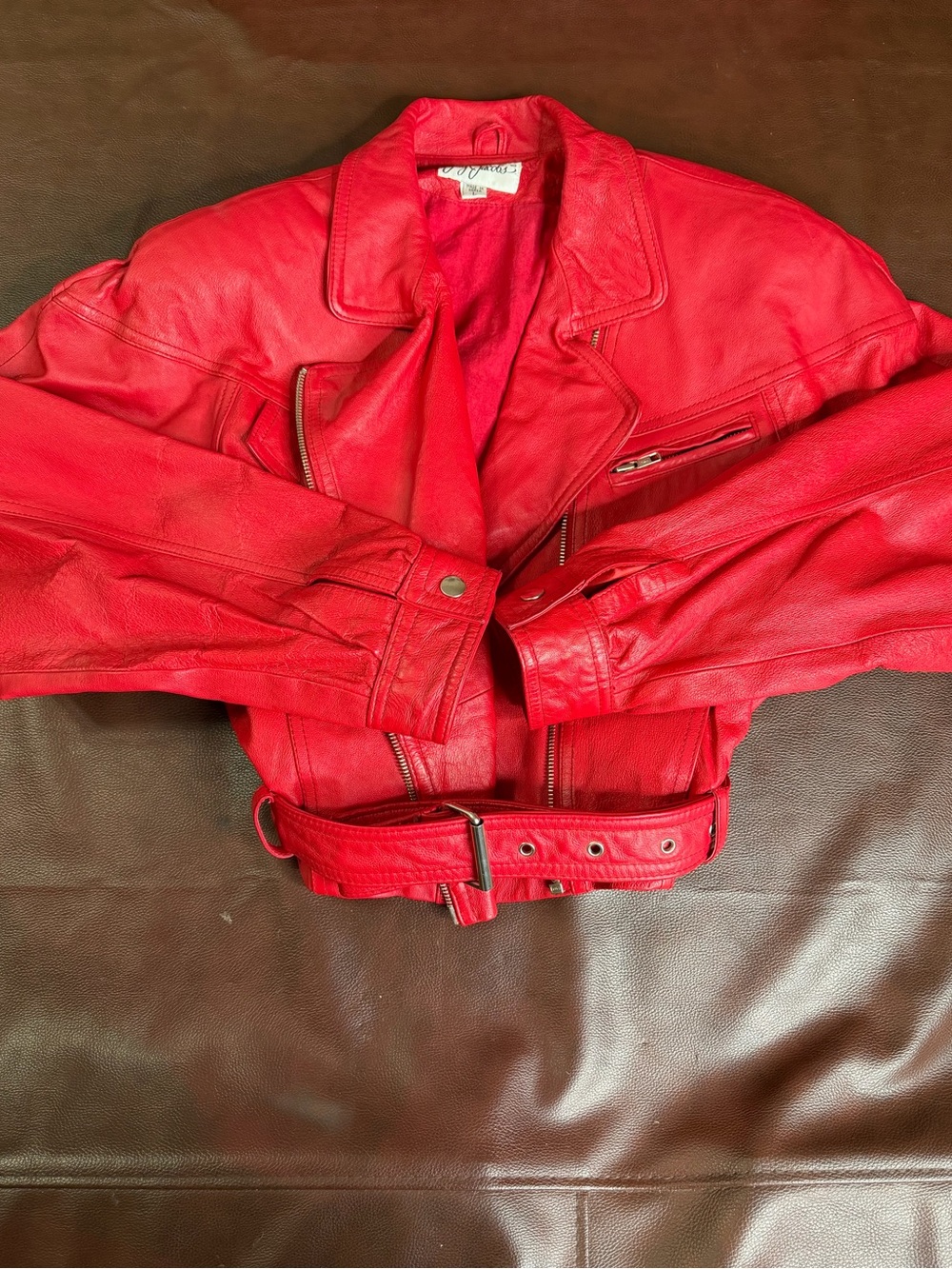 Vintage jay Jacob’s Red Leather Belted Women's Jacket